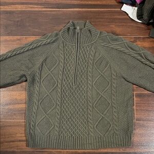 Sunday Best Olive Cable Knit half zip Sweater